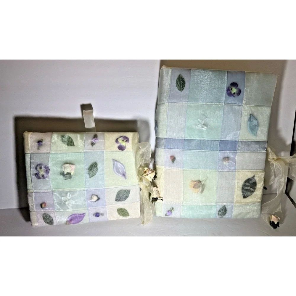 Handmade Fabric Lace Floral Organza Photo Album Book Romantic Set 2 Vintage